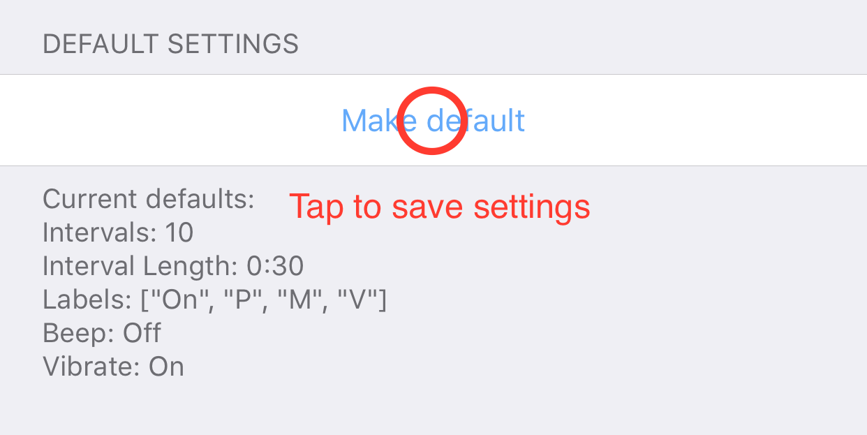 Screenshot demonstrating how to set default settings