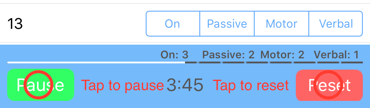 Screenshot demonstrating how to reset or pause the timer screen